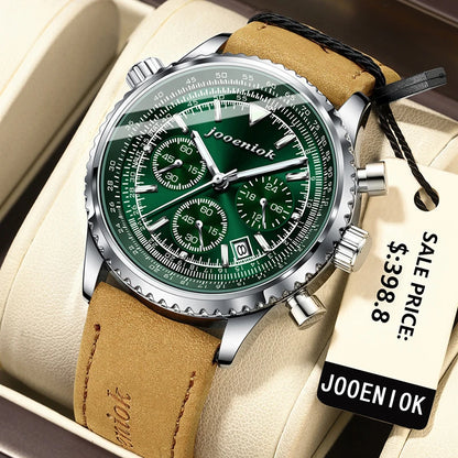 JOOENIOK Men’s Luxury Watch - Waterproof, Luminous, Chronograph, Sports Quartz with Leather Strap