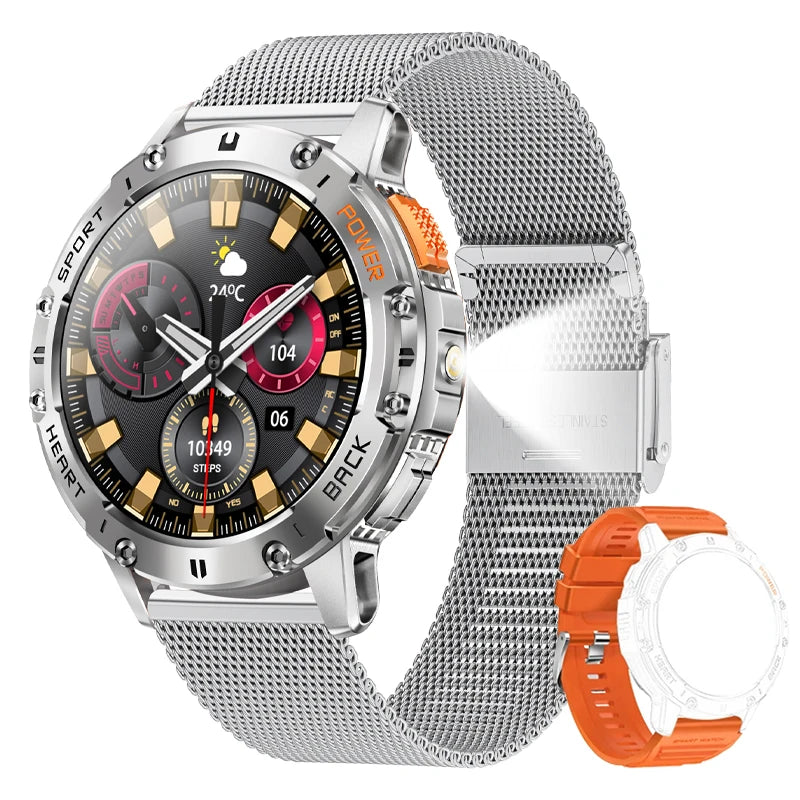 2025 Men’s AMOLED Smartwatch – Bluetooth Call, Flashlight, Waterproof Sports Fitness Tracker | Ellevo Store