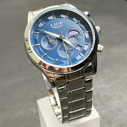 LIGE 2025 Luxury Men’s Watch Waterproof Chronograph Stainless Steel Quartz Business Sport Wristwatch