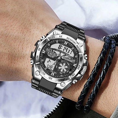 LIGE Military Mens Watch Digital Dual Display 50M Waterproof Sport Man Wristwatch Fashion LED Luminous Quartz Watches for Men