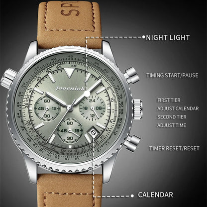 JOOENIOK Men’s Luxury Watch - Waterproof, Luminous, Chronograph, Sports Quartz with Leather Strap