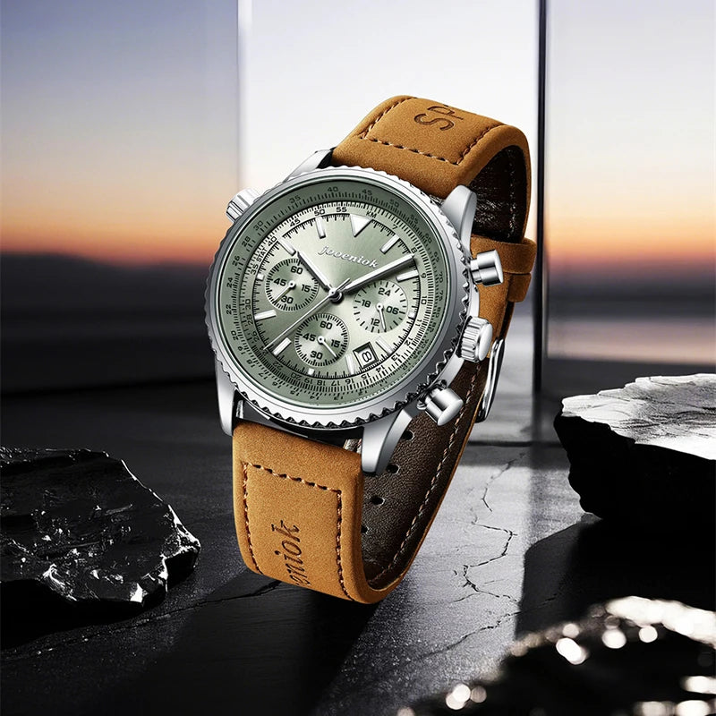 JOOENIOK Men’s Luxury Watch - Waterproof, Luminous, Chronograph, Sports Quartz with Leather Strap