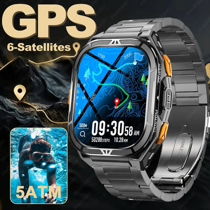 2025 New Men’s GPS Smart Watch with 1.96” AMOLED Display, Bluetooth Call, Compass & 5ATM Waterproof Design