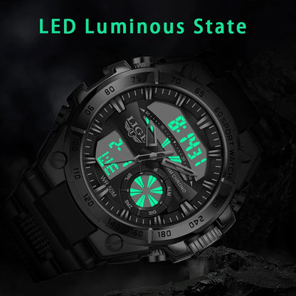 LIGE Military Mens Watch Digital Dual Display 50M Waterproof Sport Man Wristwatch Fashion LED Luminous Quartz Watches for Men