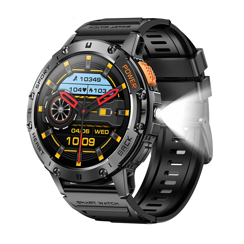 2025 Men’s AMOLED Smartwatch – Bluetooth Call, Flashlight, Waterproof Sports Fitness Tracker | Ellevo Store
